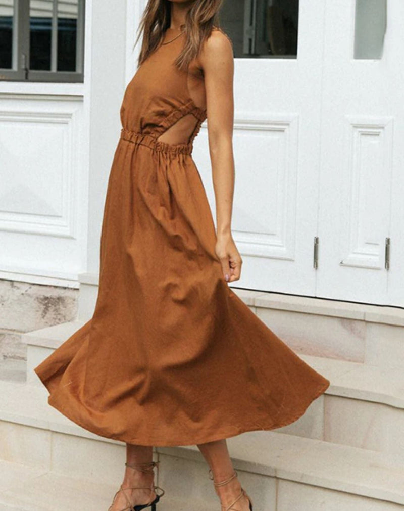 vestido brenttini midi feminino linchinho cintura marcada