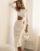 Vestido Midi Caracol com Corte Fora