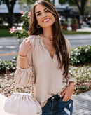 Blusa Déia com Decote V e Mangas Longas