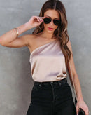 Blusa de Seda Lis de Um Ombro Só