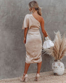 Vestido Midi Malibu de Um Ombro Só