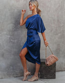 Vestido Midi Malibu de Um Ombro Só