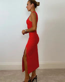 Vestido Midi com Transpasse no pescoço