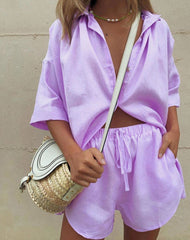 Conjunto Camisa e Short Feminino com Mangas 3/4