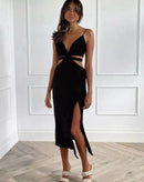 Vestido Midi Sydney com Decote V e Fenda Lateral